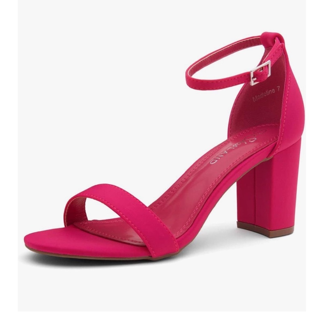 ShoeLand Madeline Hot Pink Block Heel Ankle Strap Sandals Women's Size 9